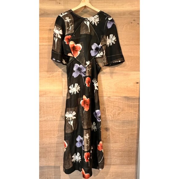 NEW GANNI  Women Maxi Silk Dress Flowers Black SIZE 36/ S - Picture 4 of 13